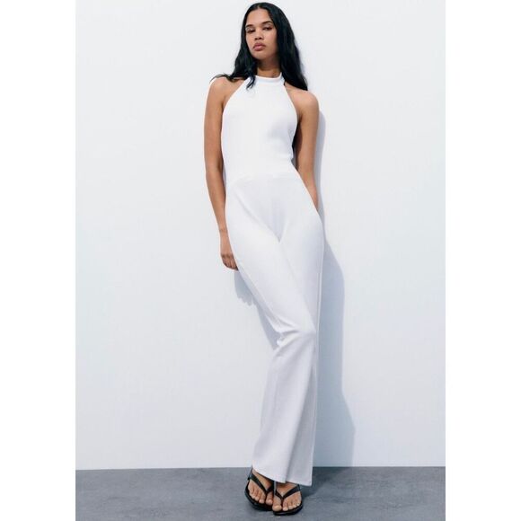 Zara NWT women’s white one piece jumpsuit size small - Picture 1 of 7